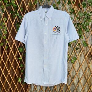 Vintage Y2K 76 gasoline checkered flag racing 1990s polo tee